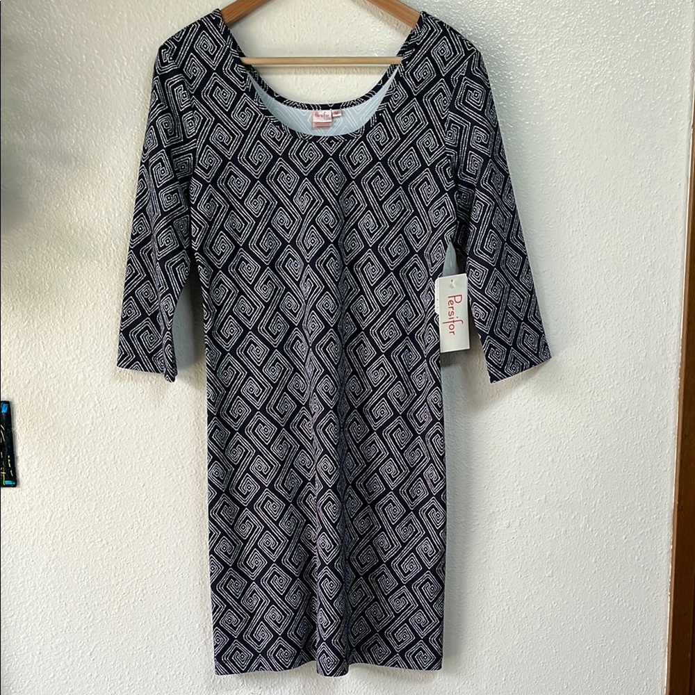 Persifor Navy Blue Geometric Scoop Dress Travel Summer Stretch M NWT